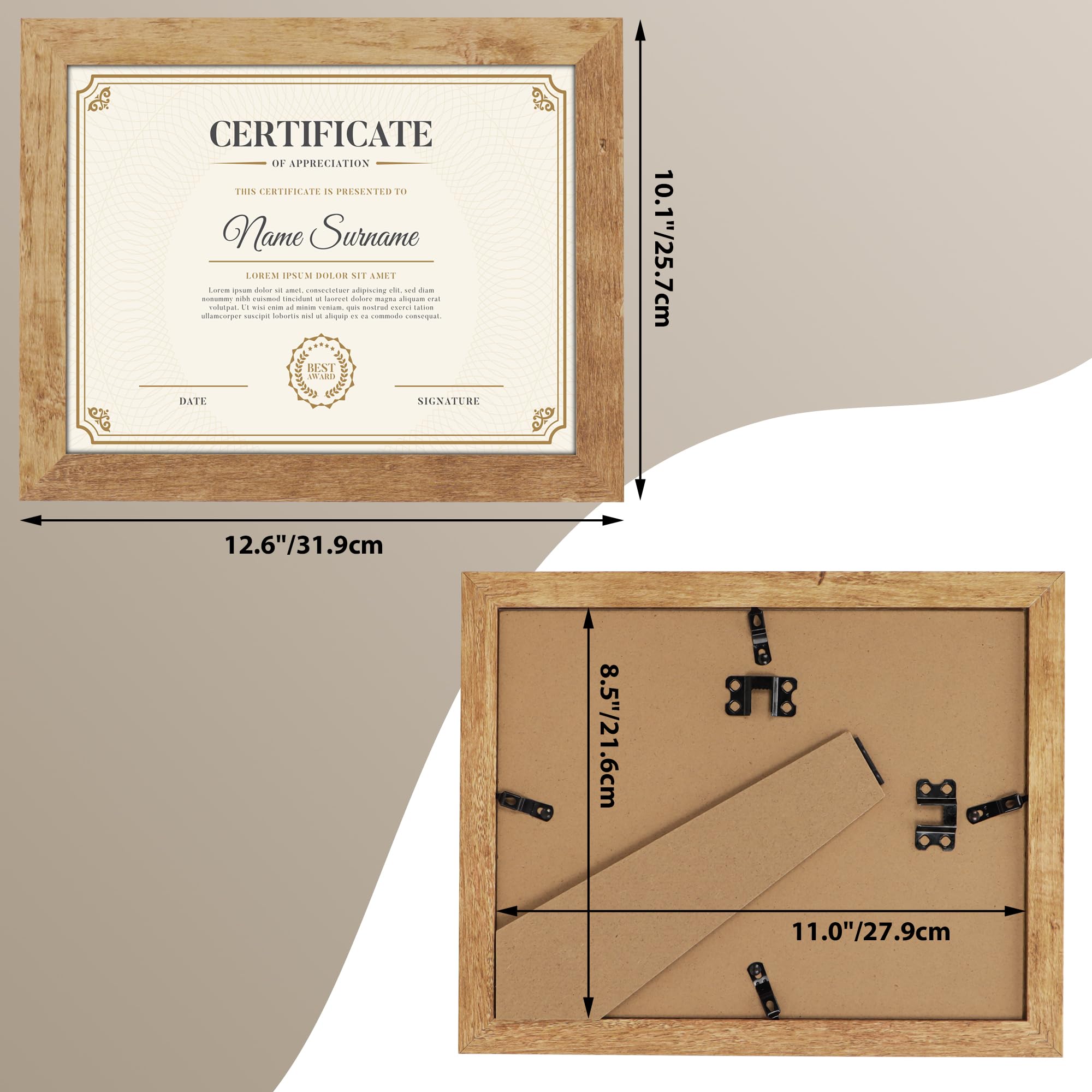 PETAFLOP Picture Frame 8.5x11 Rustic Certificate Frames Wall Tabletop Display Horizontally or Vertically, 7 Pack